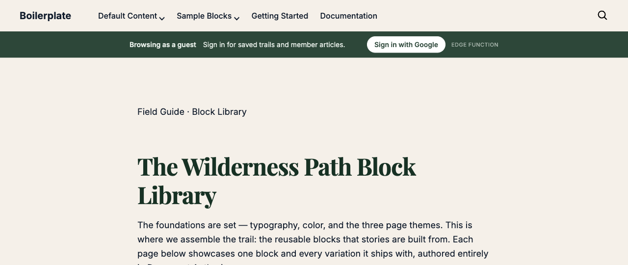 The same page with the bar treated as a section: the page content below it is pushed down